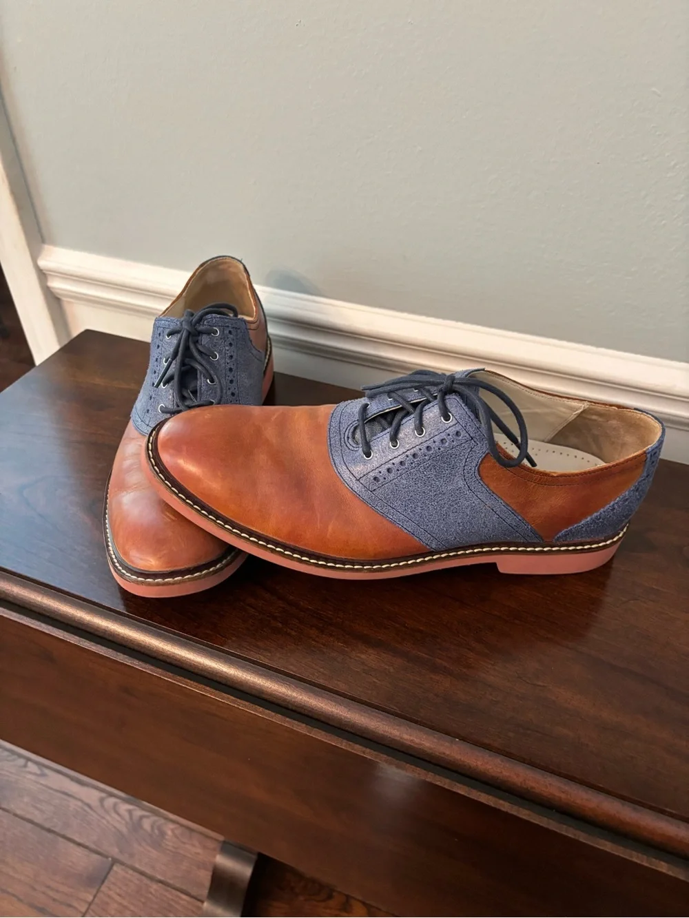 Cole Haan Two-Tone Brown Leather and Blue Suede Oxfords